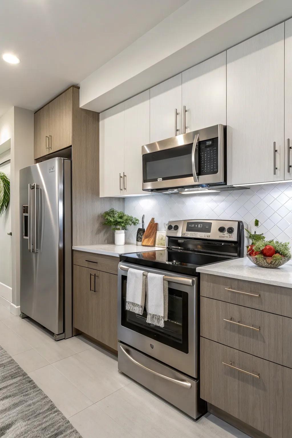 Streamlined appliances blending smoothly into the cooking area design.