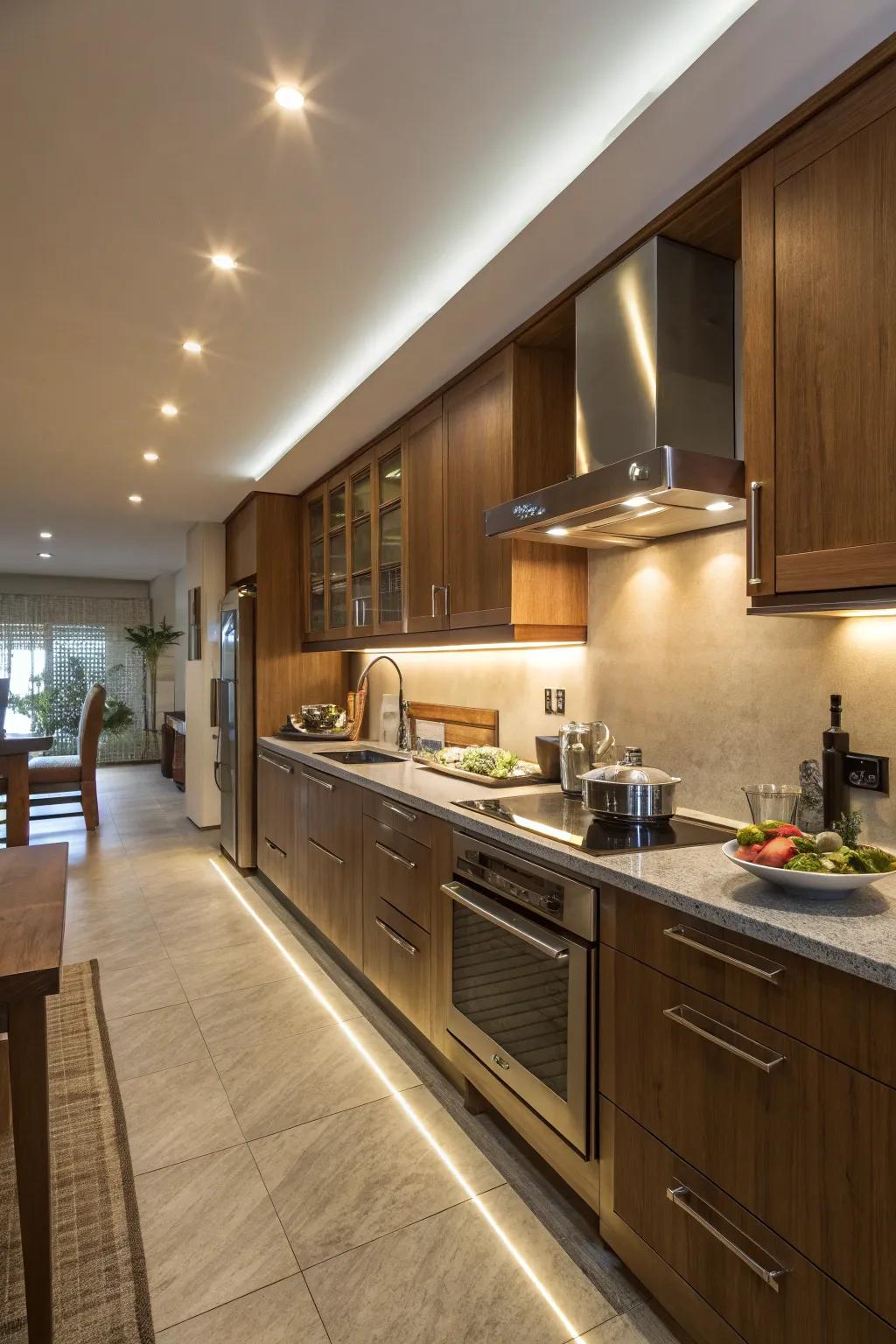 Under-cabinet lighting enhances both appearance and function.