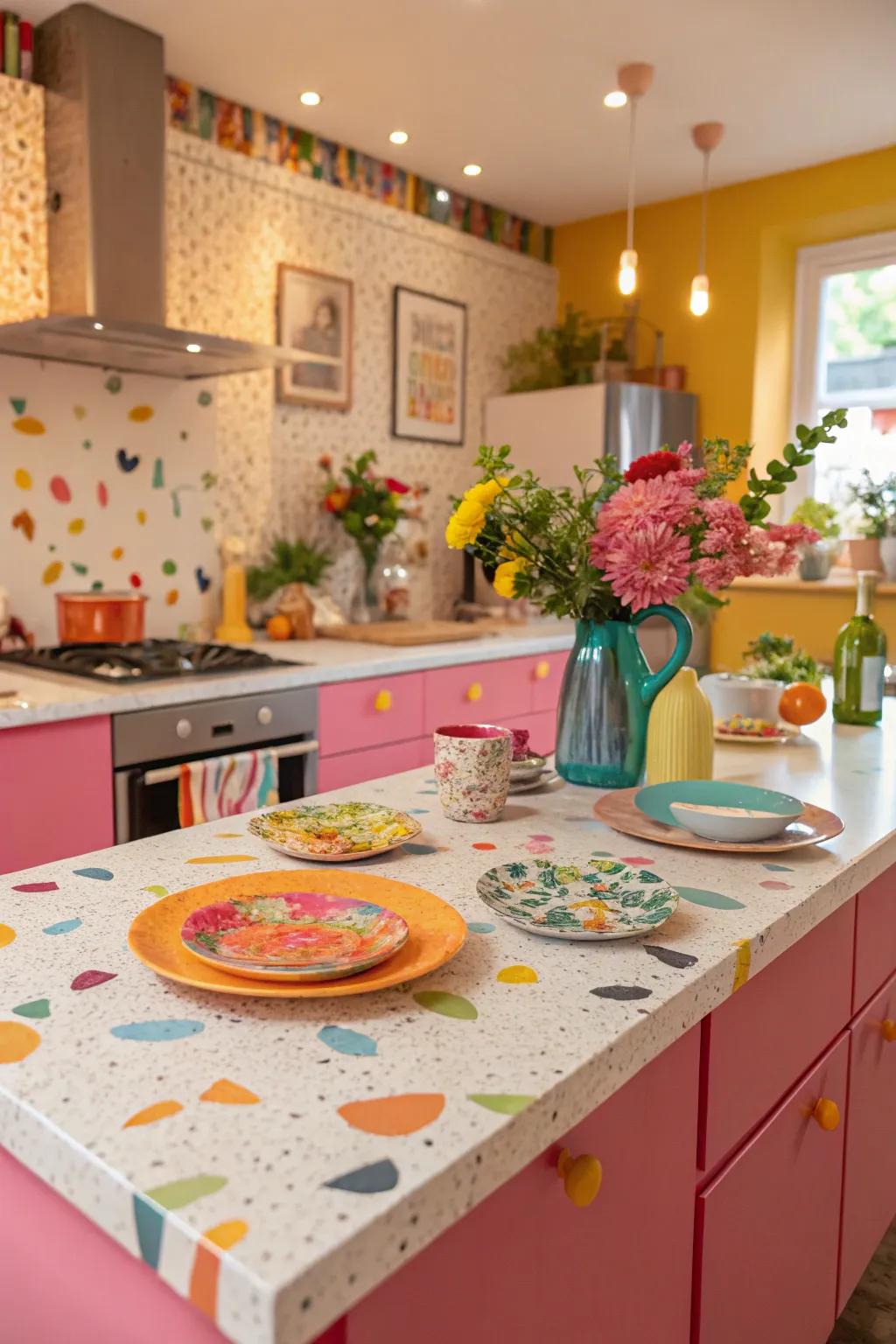 Resin surfaces bring creative color and design to your kitchen.
