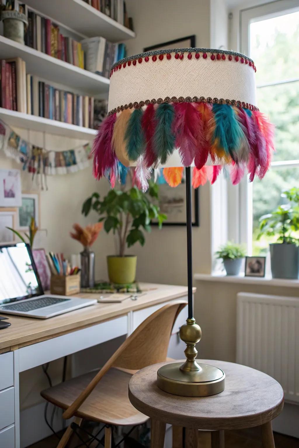Incorporate whimsy using plume border on your lampshade.