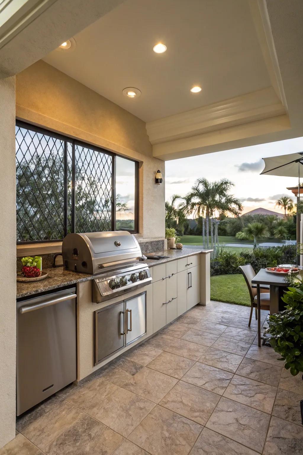An outdoor galley makes this lanai a perfect social spot.
