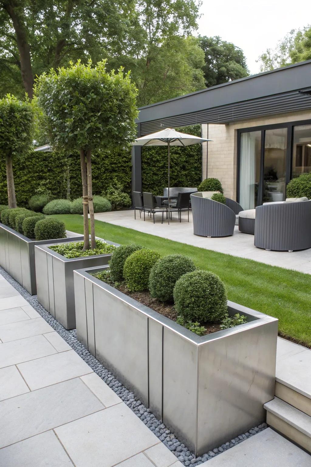 Metal outlines provide sleek refinement for landscapes.