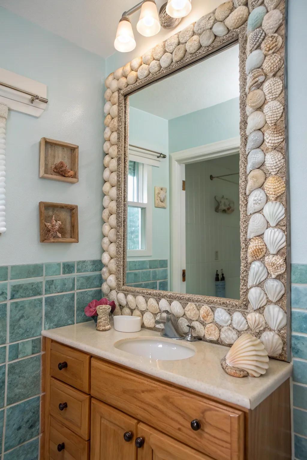 Seashell frames bring the tranquility of the shore into your lavatory.