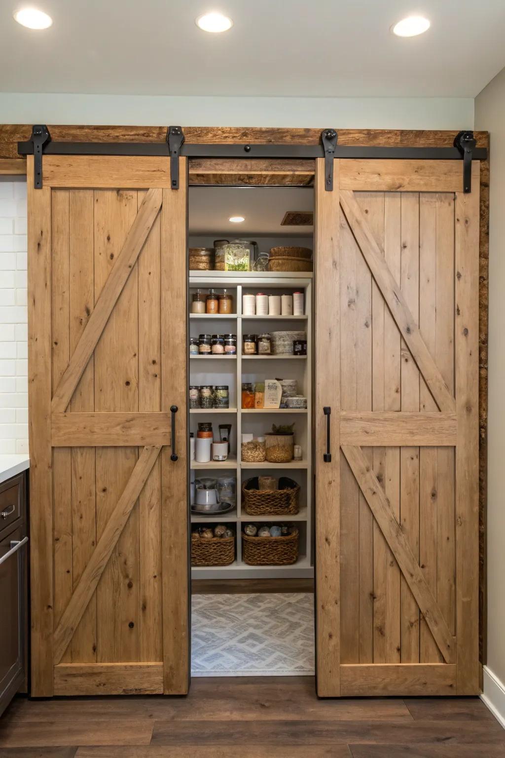 Barn doors that slide add rustic charm and functionality.