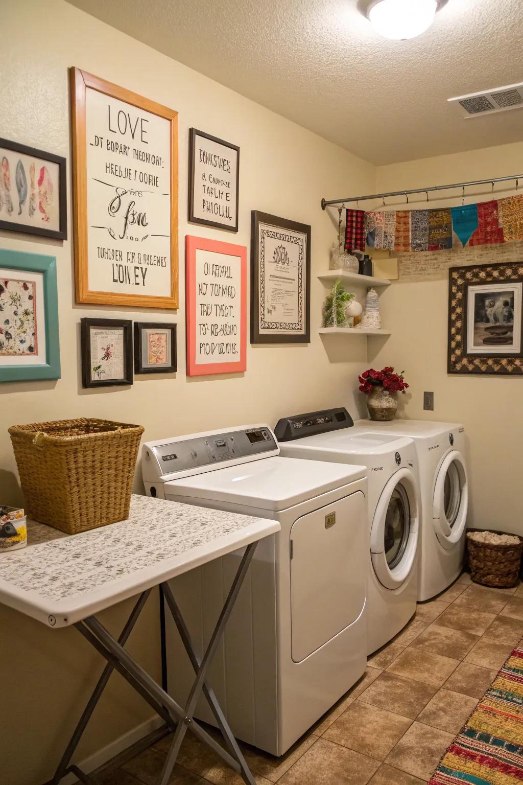 Personal decorations with artworks and quotes add charm.