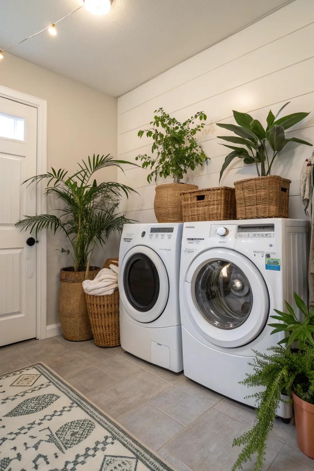 Plants contribute a revitalizing touch to your laundry zone.