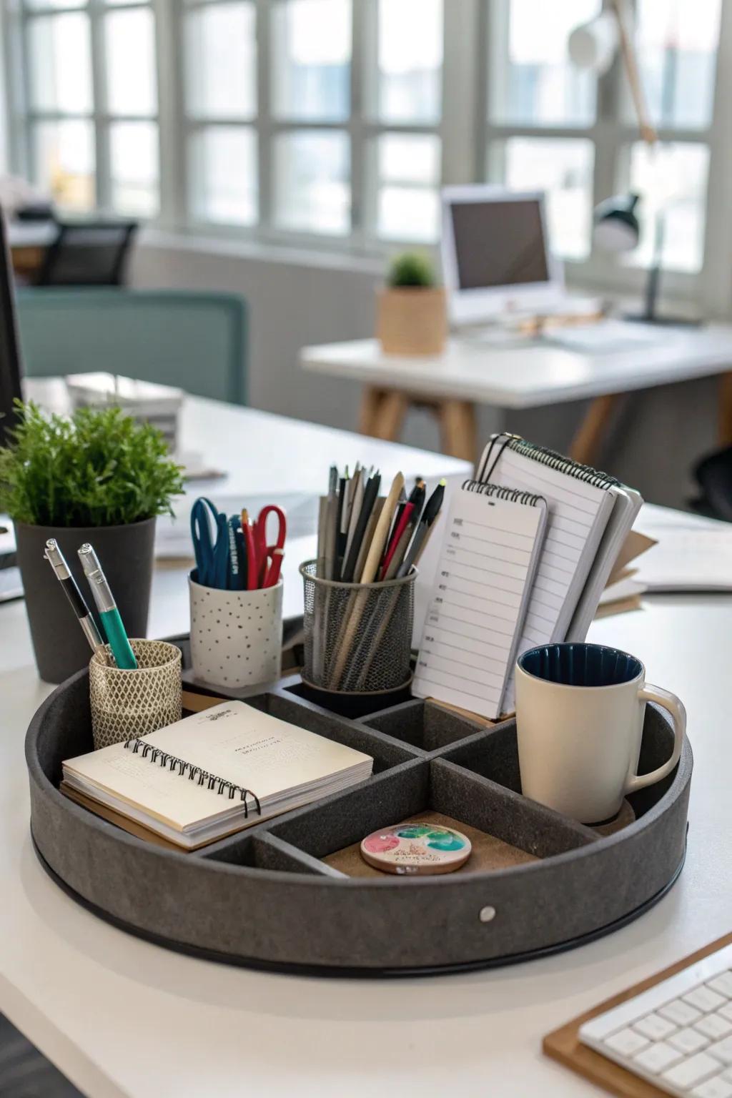 Optimize your office space with a well-organized turntable organizer.