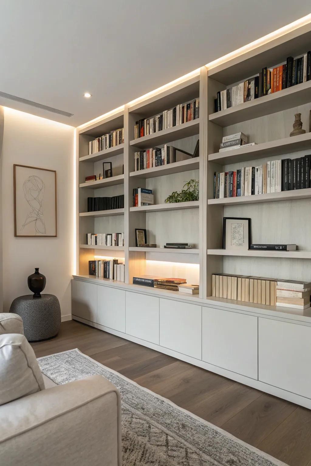 A minimalist library providing a peaceful and organized reading area.