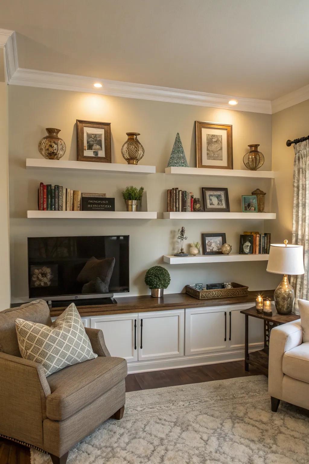 Achieve visual balance that has a symmetrical shelving design.