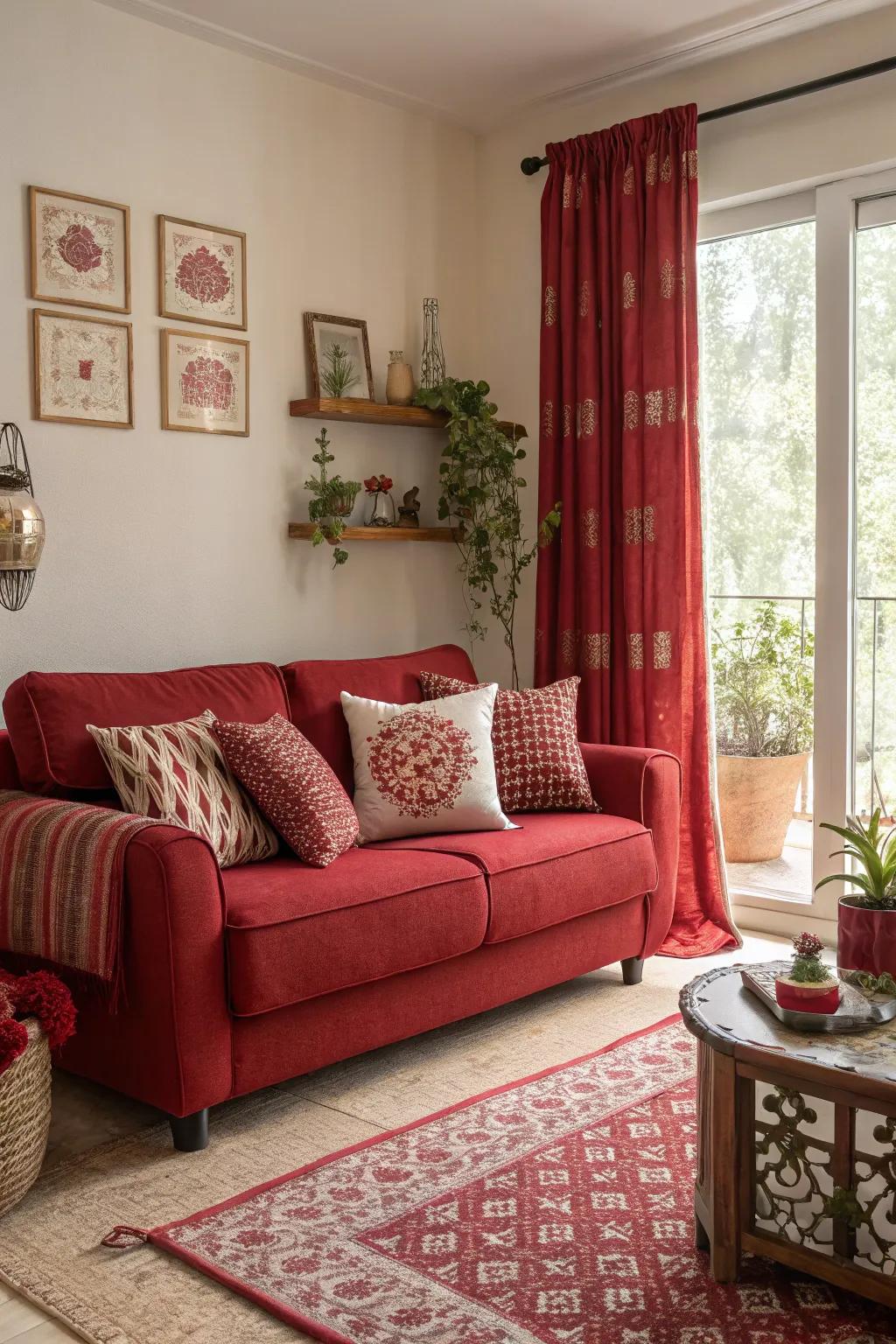 A monochromatic red scheme unifies the room for a daring and cohesive look.