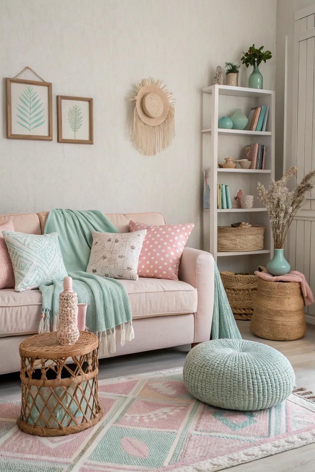 Pale touches bring a subtle and inviting feel to the living space.