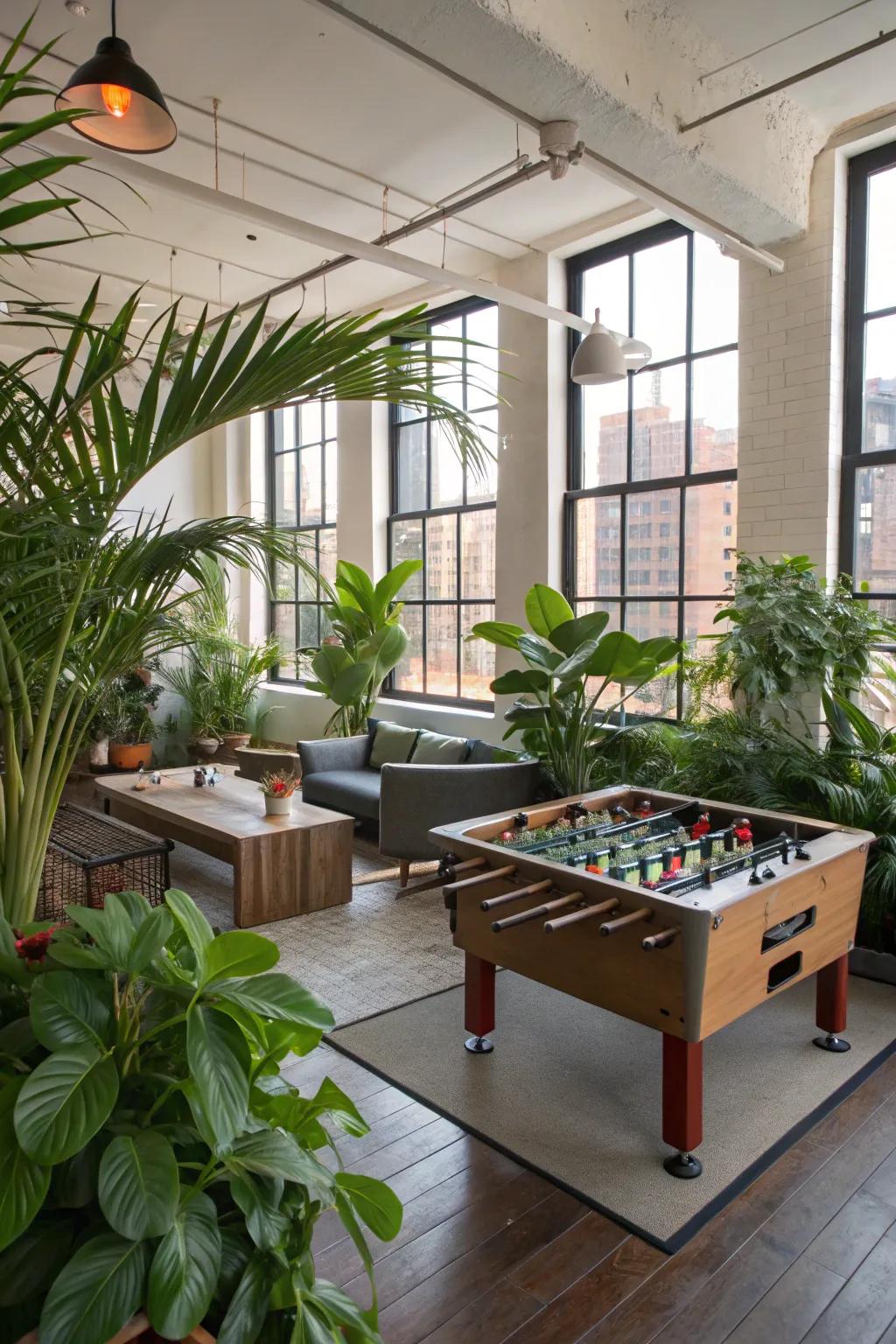 Indoor plants bring freshness and a sense of nature to the game room.