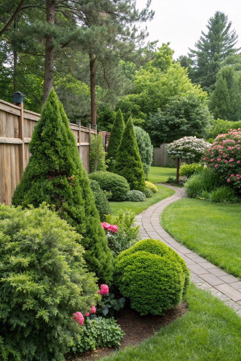 Evergreen bushes that ensure a continuously vibrant landscape.