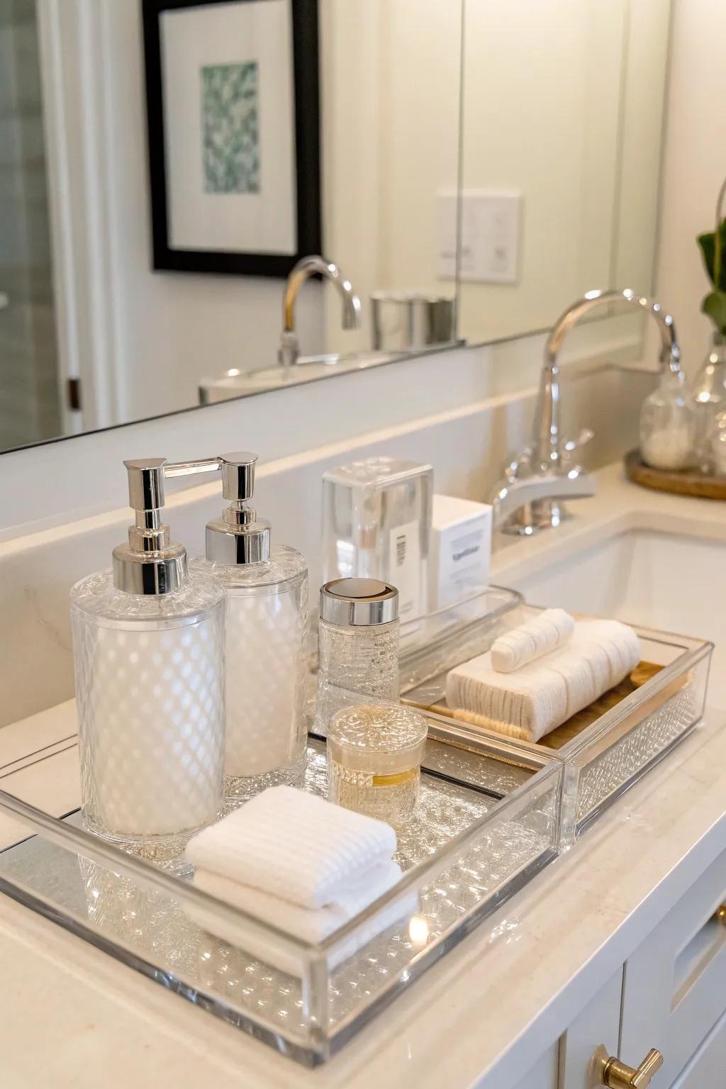 Lucite accessories enhance bathroom decor.