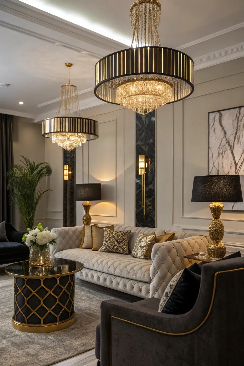 Dramatic lighting that enriches the room&rsquo;s ambiance.