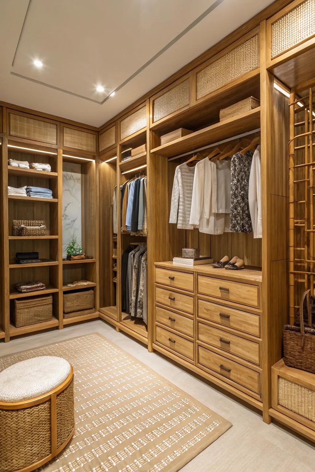 Unprocessed materials creating an eco-friendly luxury closet.