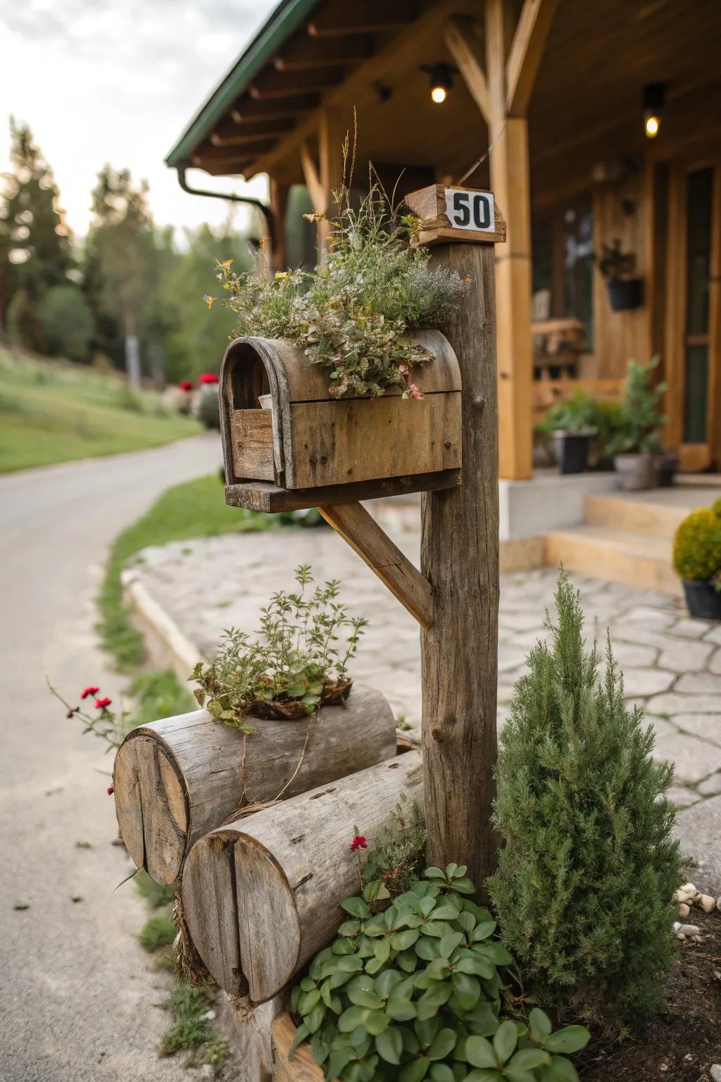 Rustic wood elements deliver a natural and earthy charm to your mailbox setting.