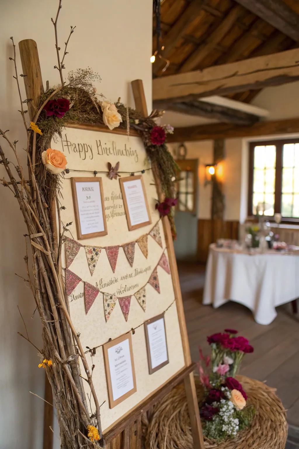 A nature-inspired birthday display that integrates the outdoors.