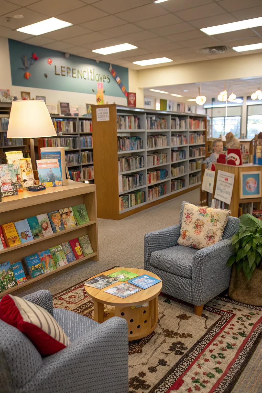 An interactive storytelling corner with props and children's books.
