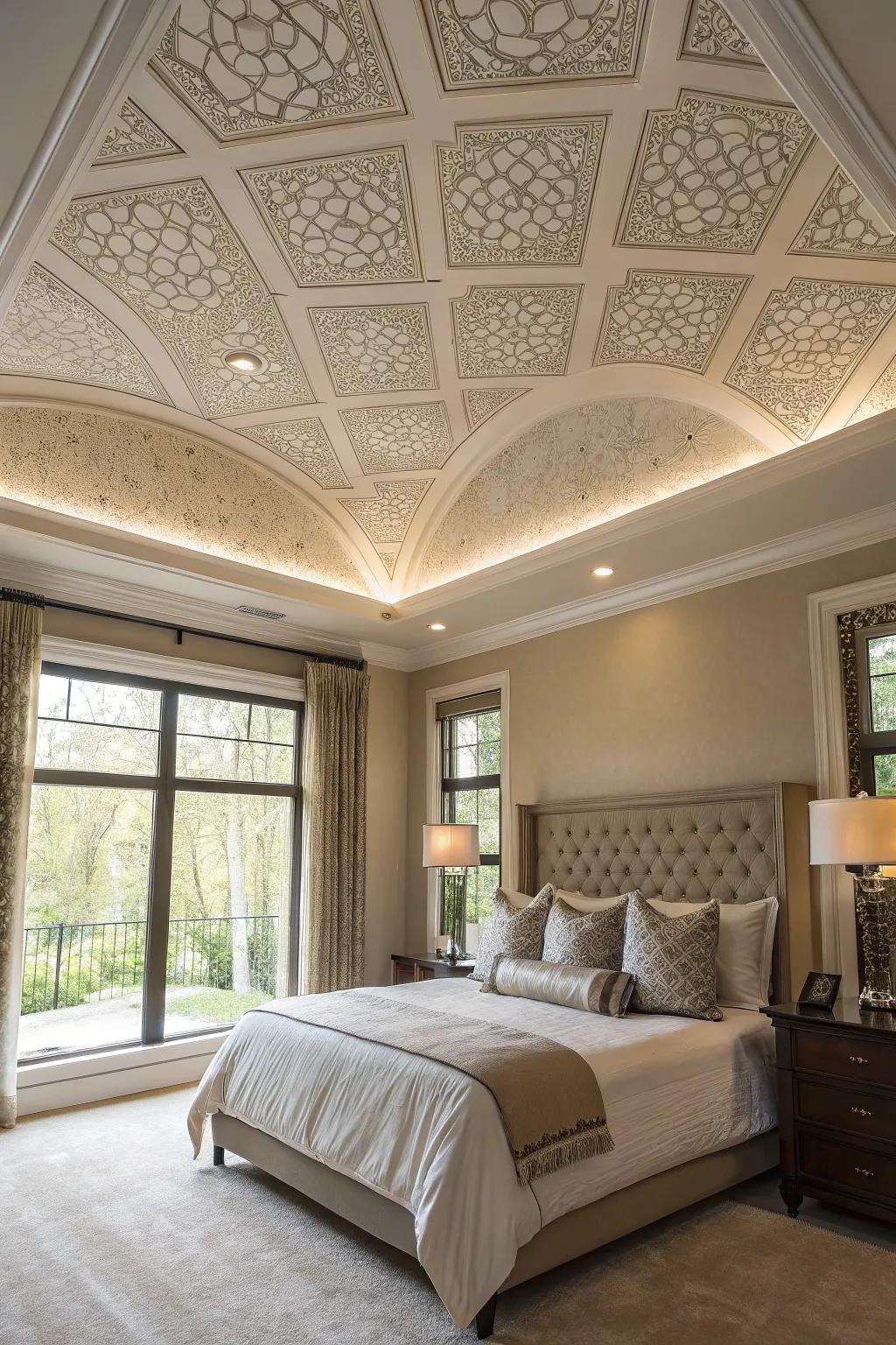 Subtle designs can bring a modern touch to your stepped ceiling.