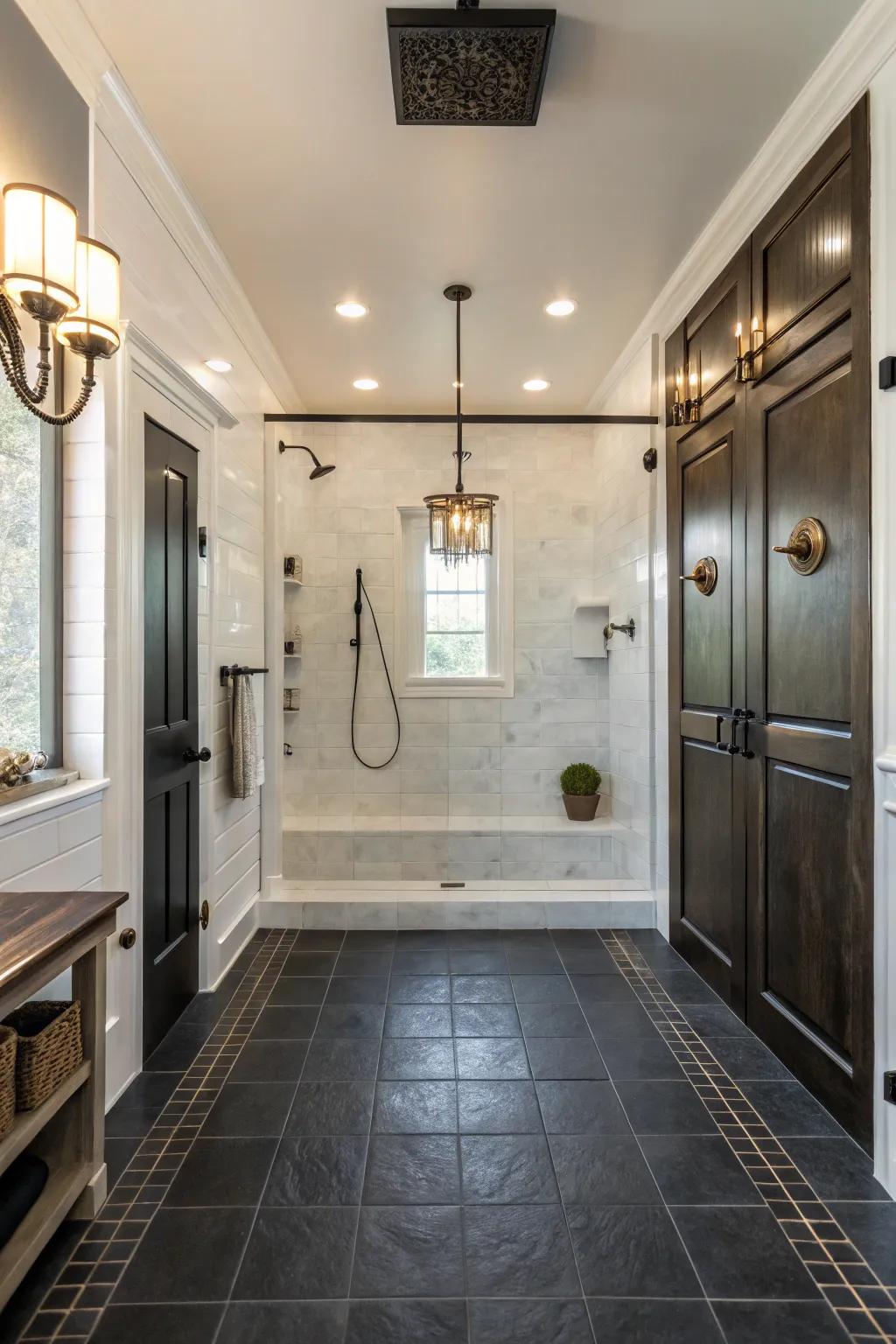 Contrast brings an element of drama to your shower design.