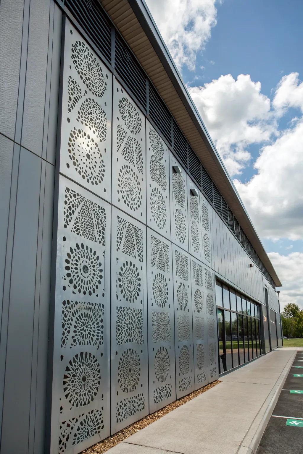 Custom image perforation transforms this facade into a work of art.
