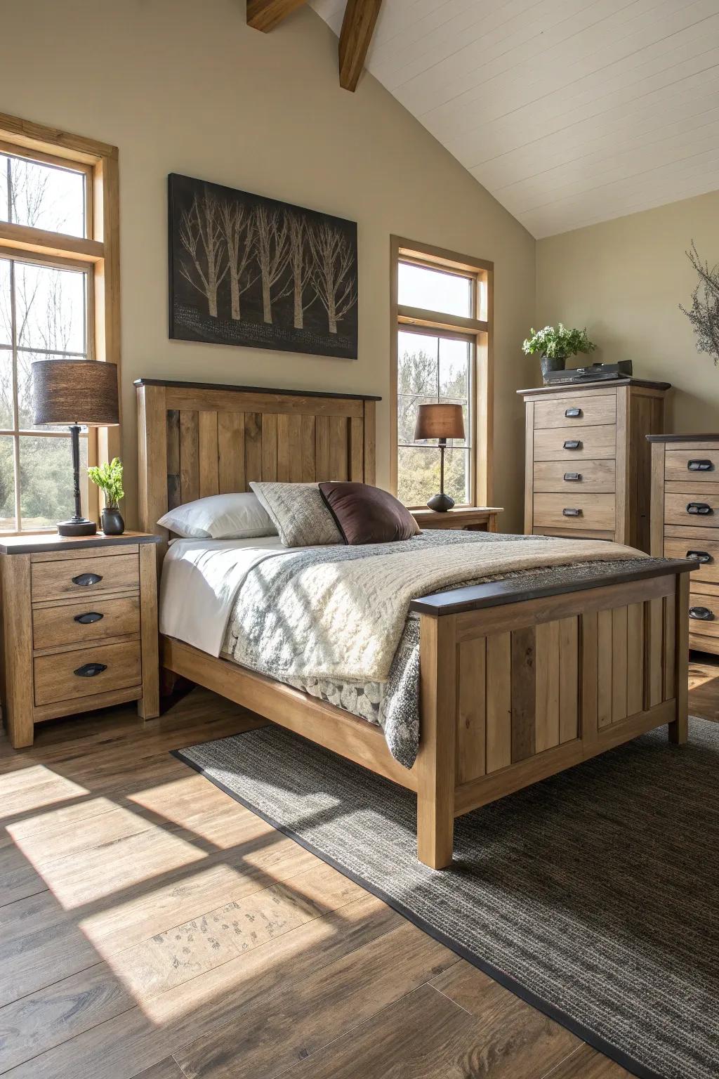 Mixing wood tones adds richness to your bedroom design.