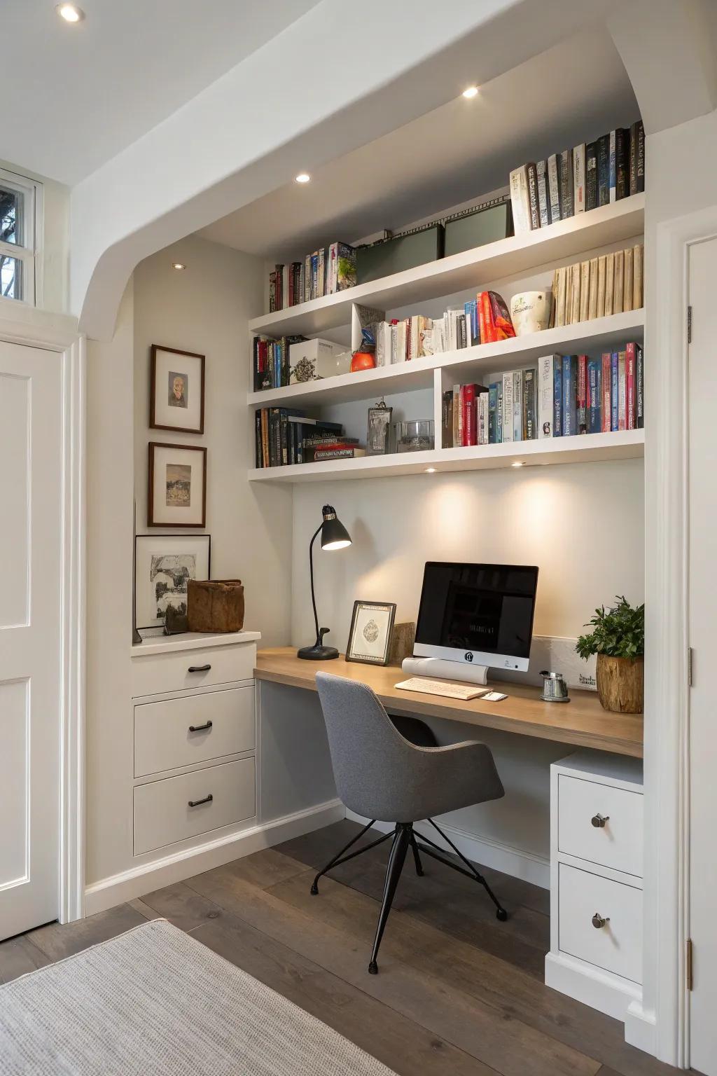 Craft a functional home study within your alcove.