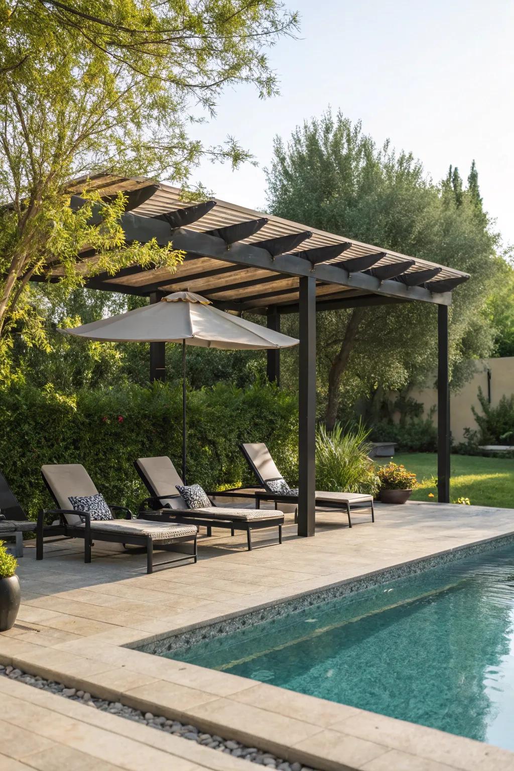 Shaded spaces lengthening your poolside pleasure.