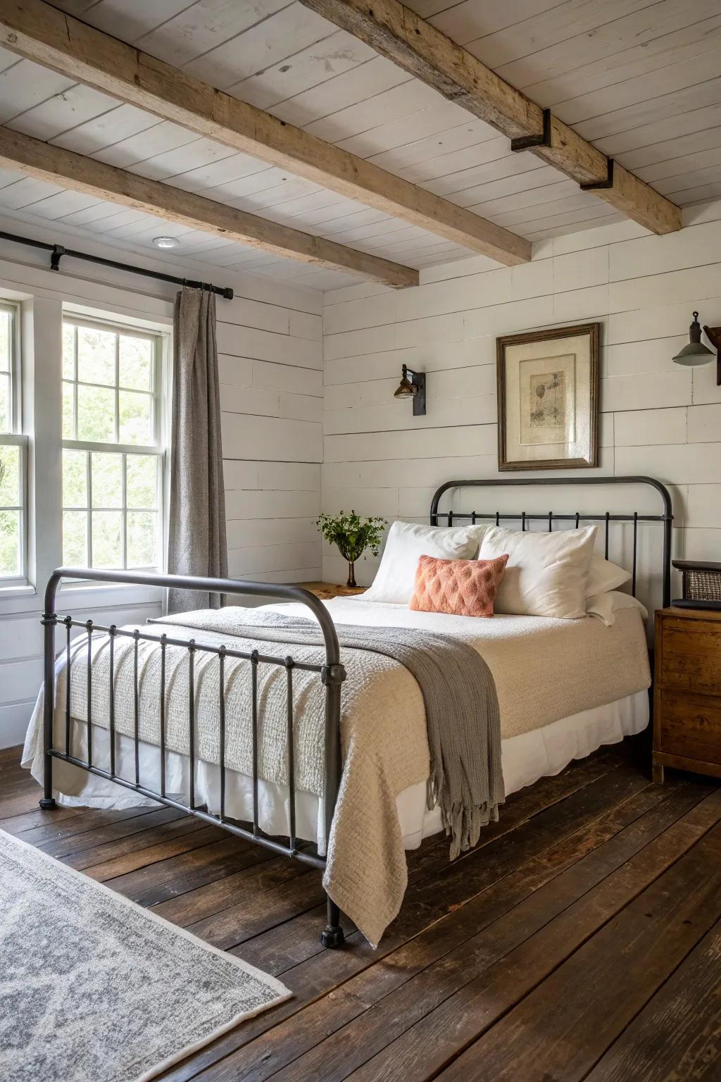 Industrial touches add a unique dimension to the farmhouse design.