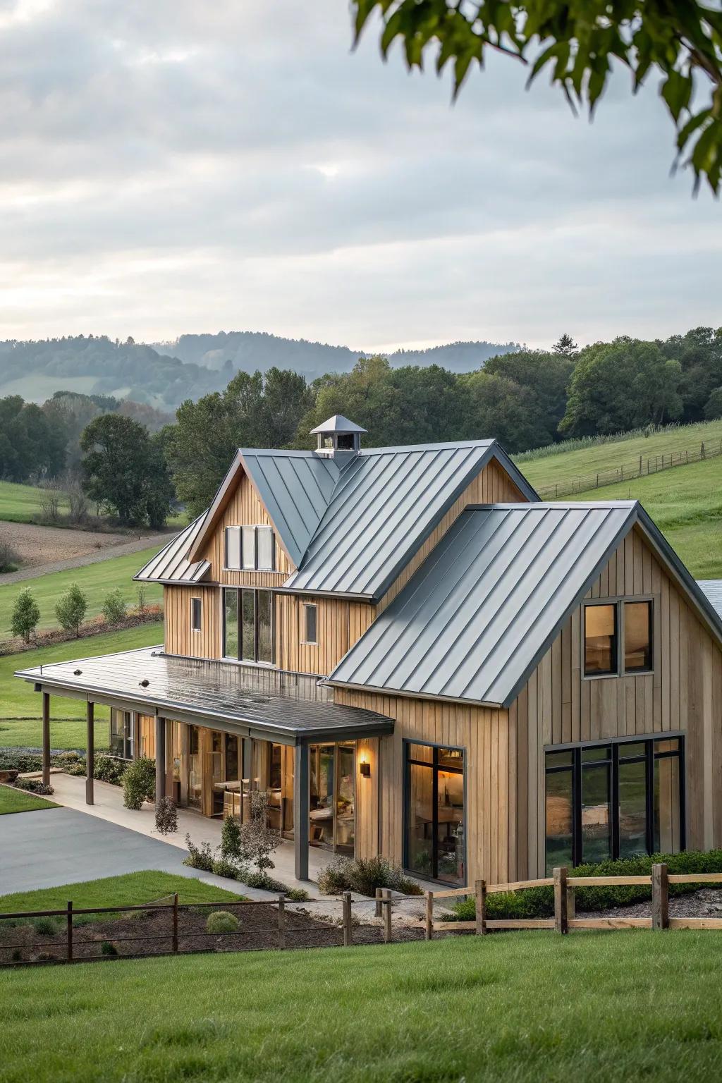 Gleaming details: Metallic accents that enhance the farmhouse's modern charm.
