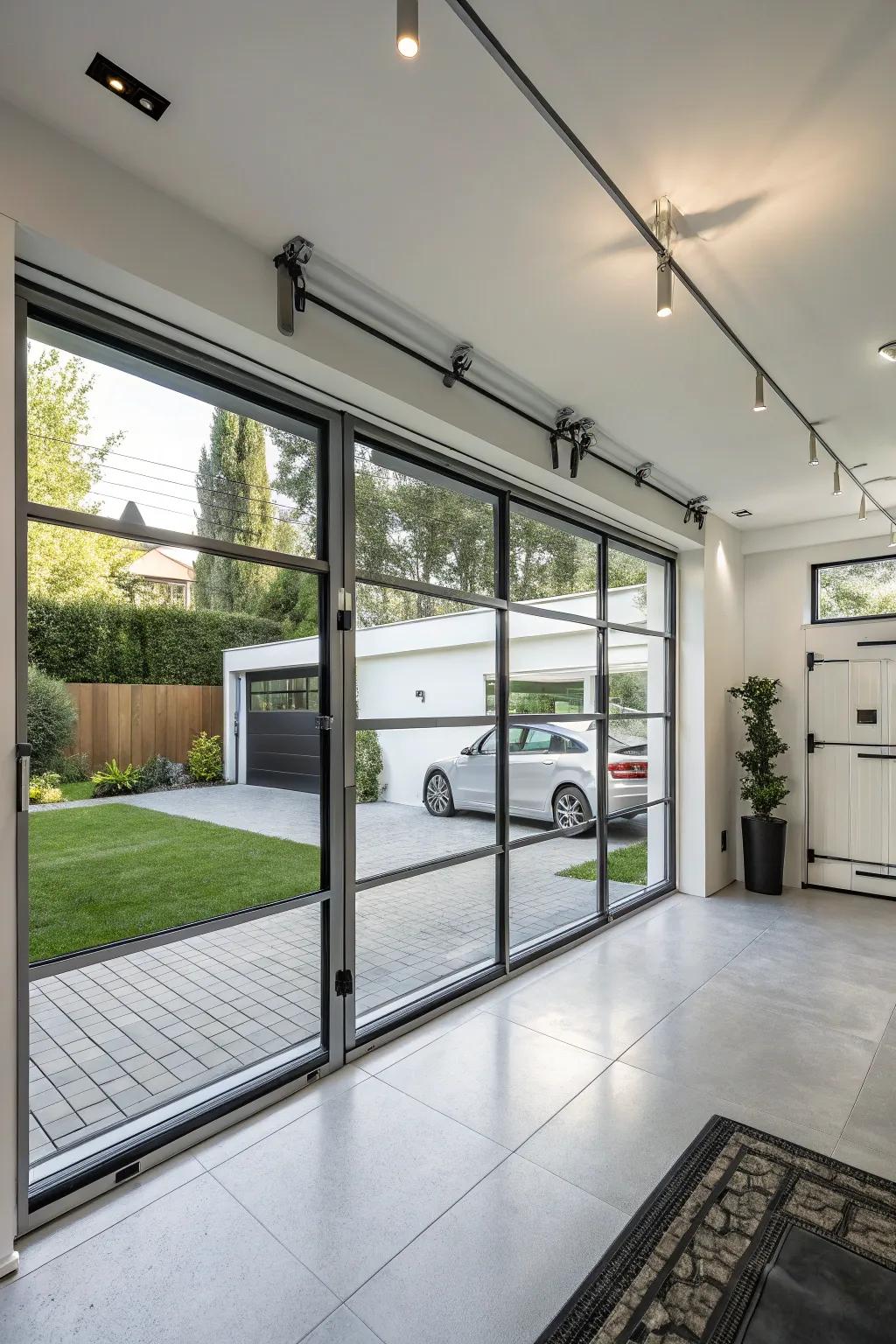 Use glass garage portals for a modern and bright space.