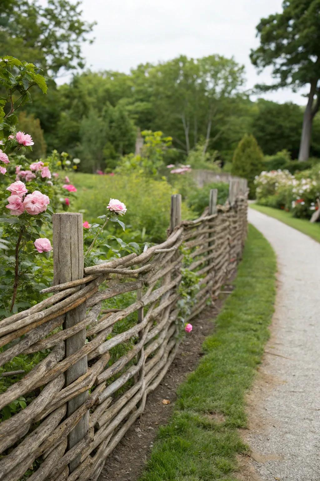 Enhance your garden via the rustic charm of a woven timber barrier.