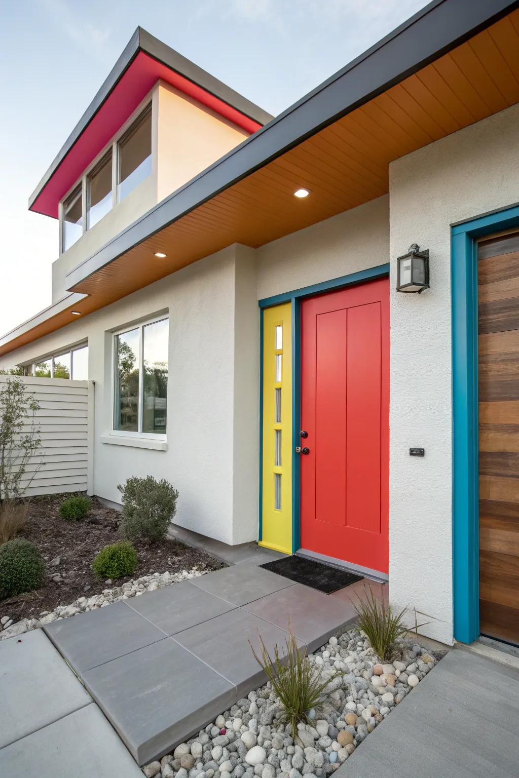 A modern home featuring eye-catching pops of color.