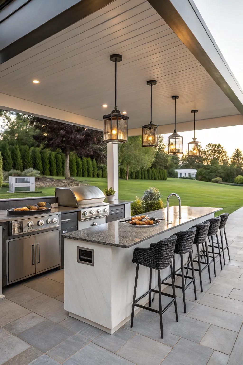 A contemporary drinking station area that elevates any outdoor cooking area journey.