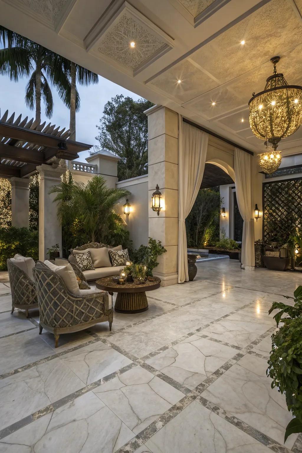 Marble-look ground covers add an element of luxury and elegance.