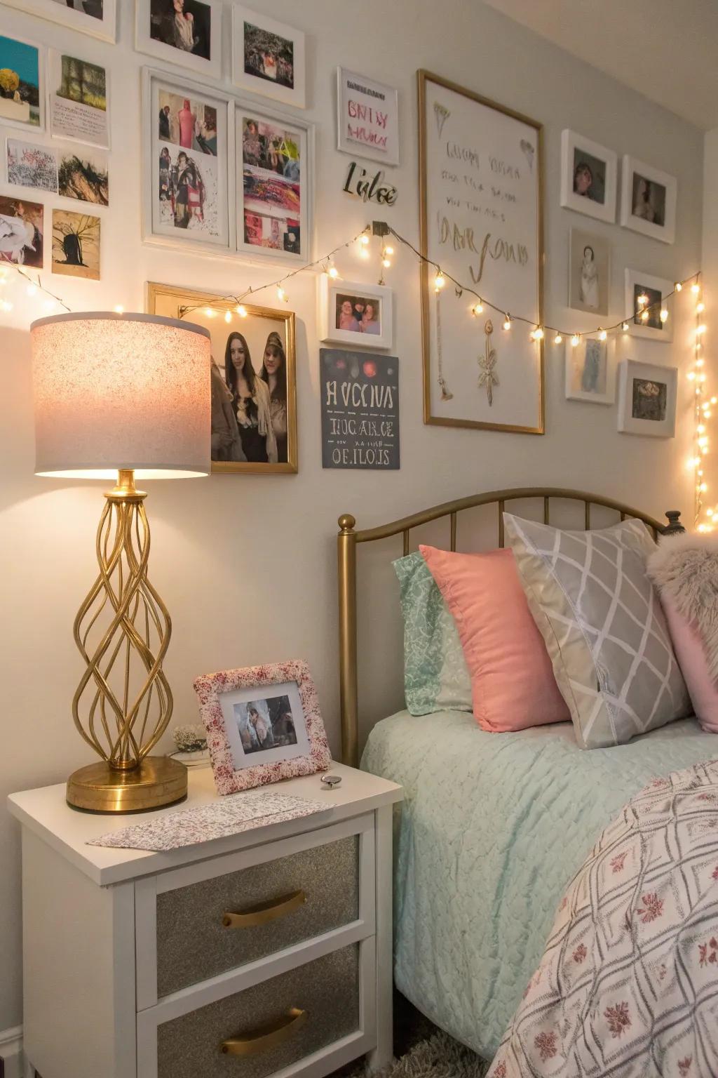 Metallic accents deliver a refined sheen to the decor.