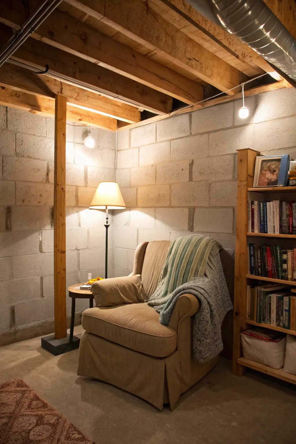 A quiet reading alcove offers a peaceful escape.