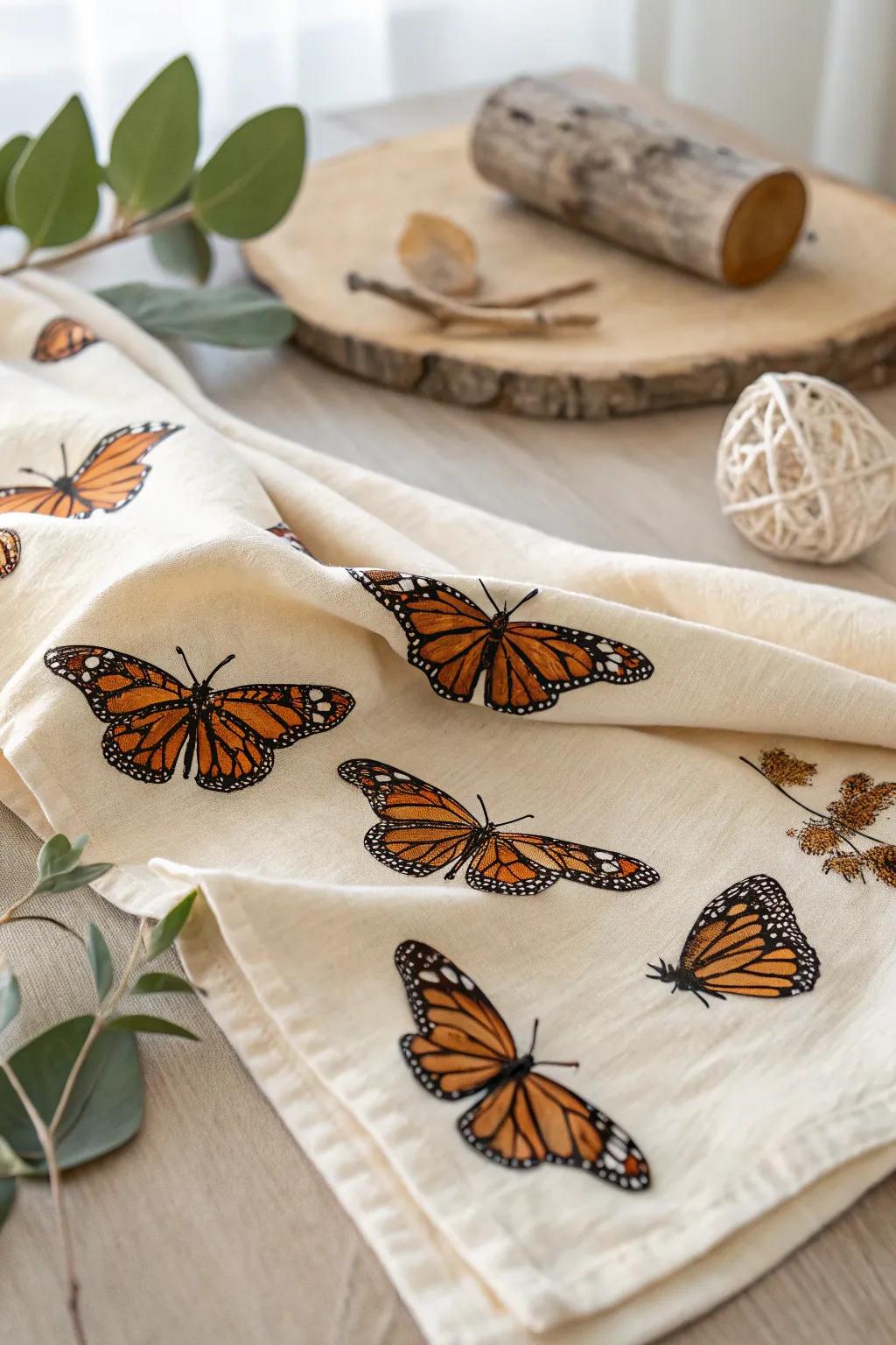 Nature's elegance captured in artisanal butterfly print fabric, impeccable for appending a hint of capriciousness to your space.