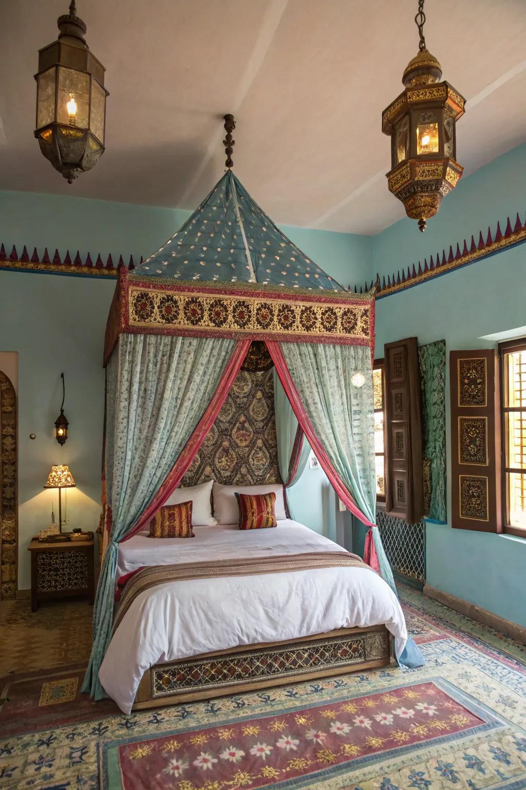A dreamy fabric turns your bed into a romantic Marrakech retreat.