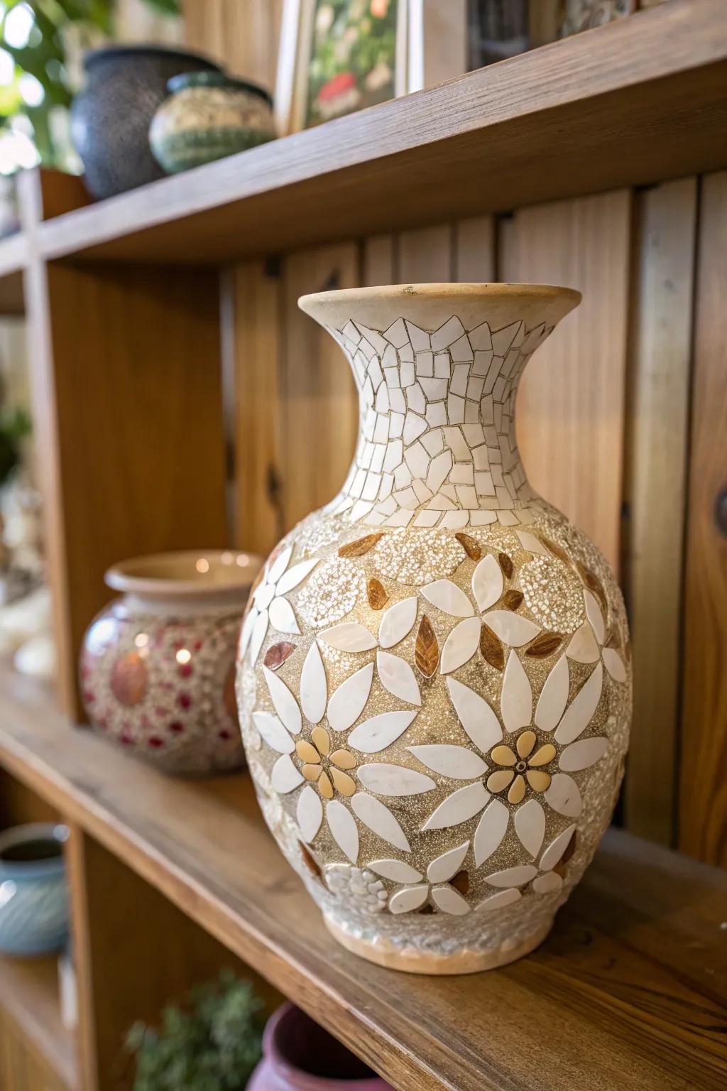 Egg casings fashion a delicate, textured mosaic visage.