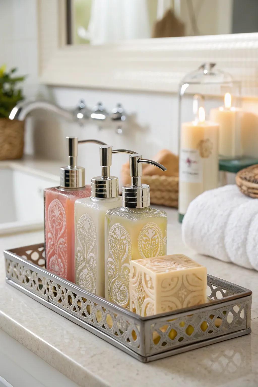 Indulge in luxury with a beautifully crafted soap and lotion set.