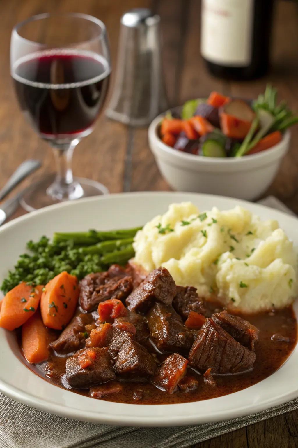 A comforting bovine Burgundy, effortlessly prepared in a slow cooker for a stress-free New Year's Day.