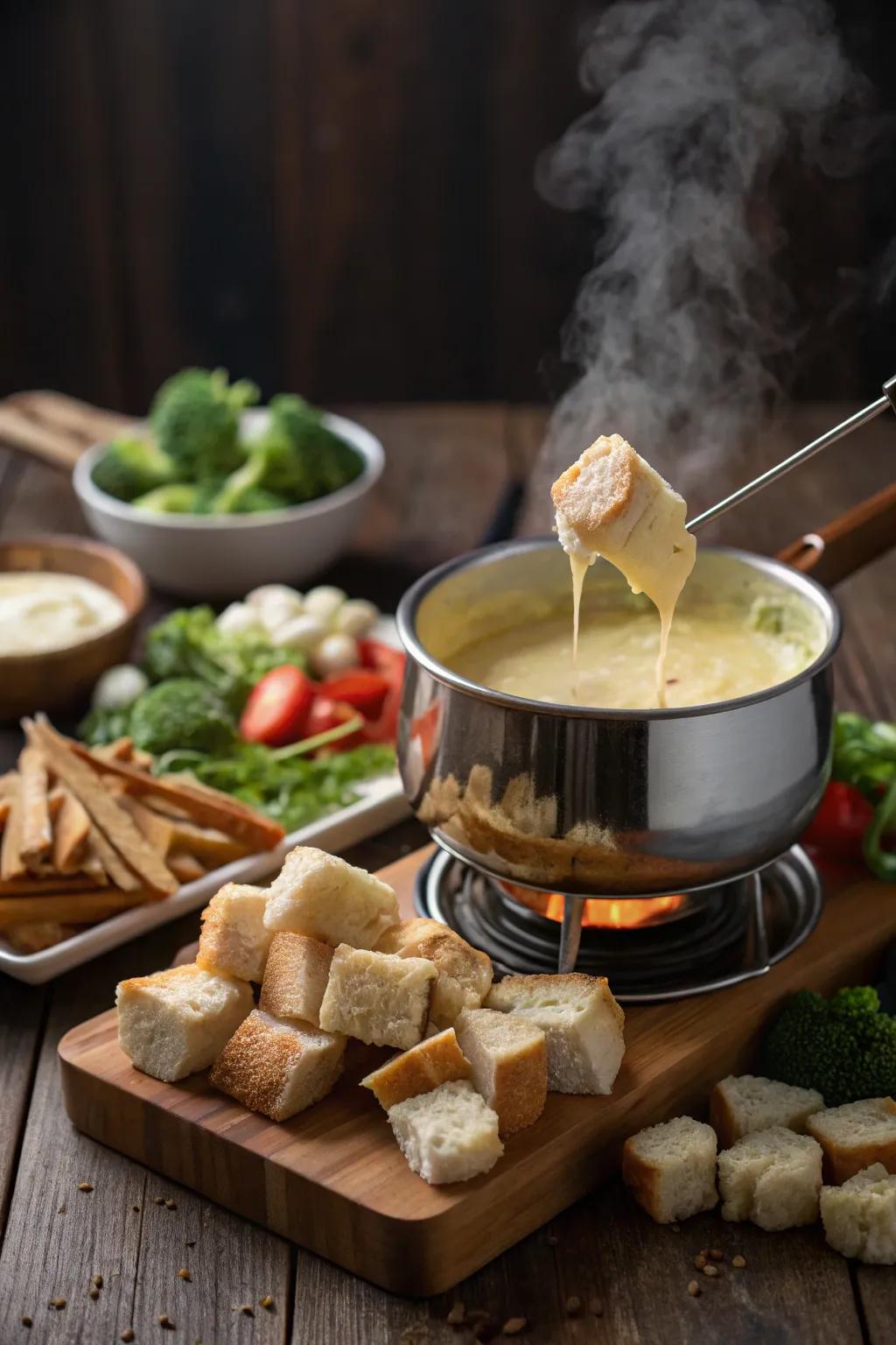 Snug molten cheese pot for a communal eating encounter.