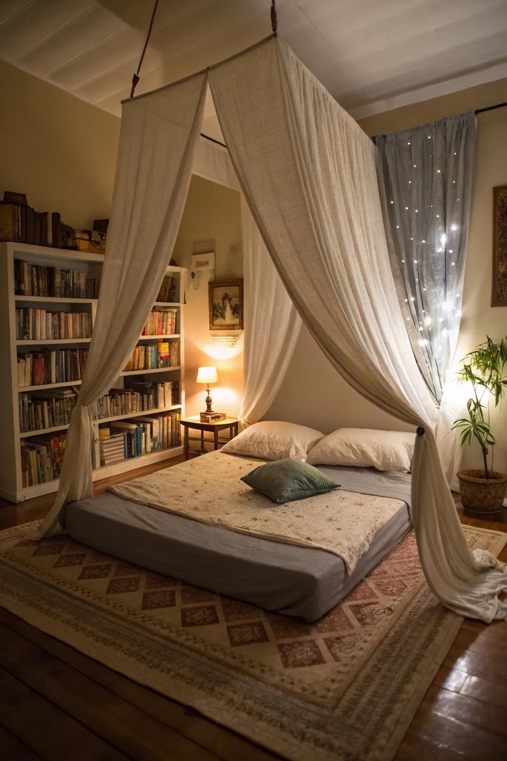 A canopy introduces elegance and coziness into your bedroom.