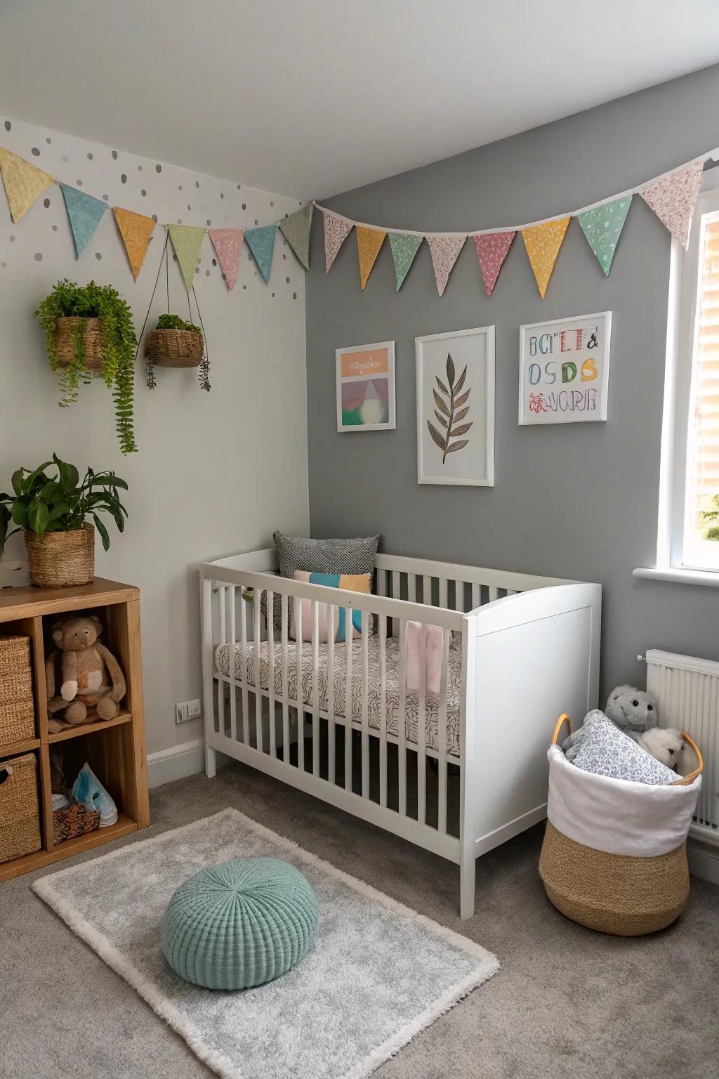 An adaptable nursery featuring soft ash tones.
