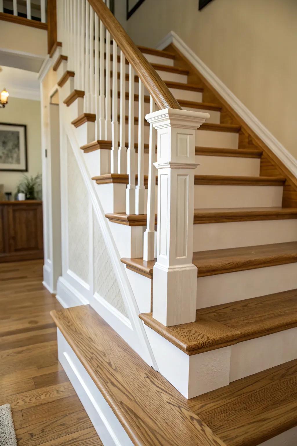 Contrasting shades breathe renewed vitality into a traditional oak staircase.