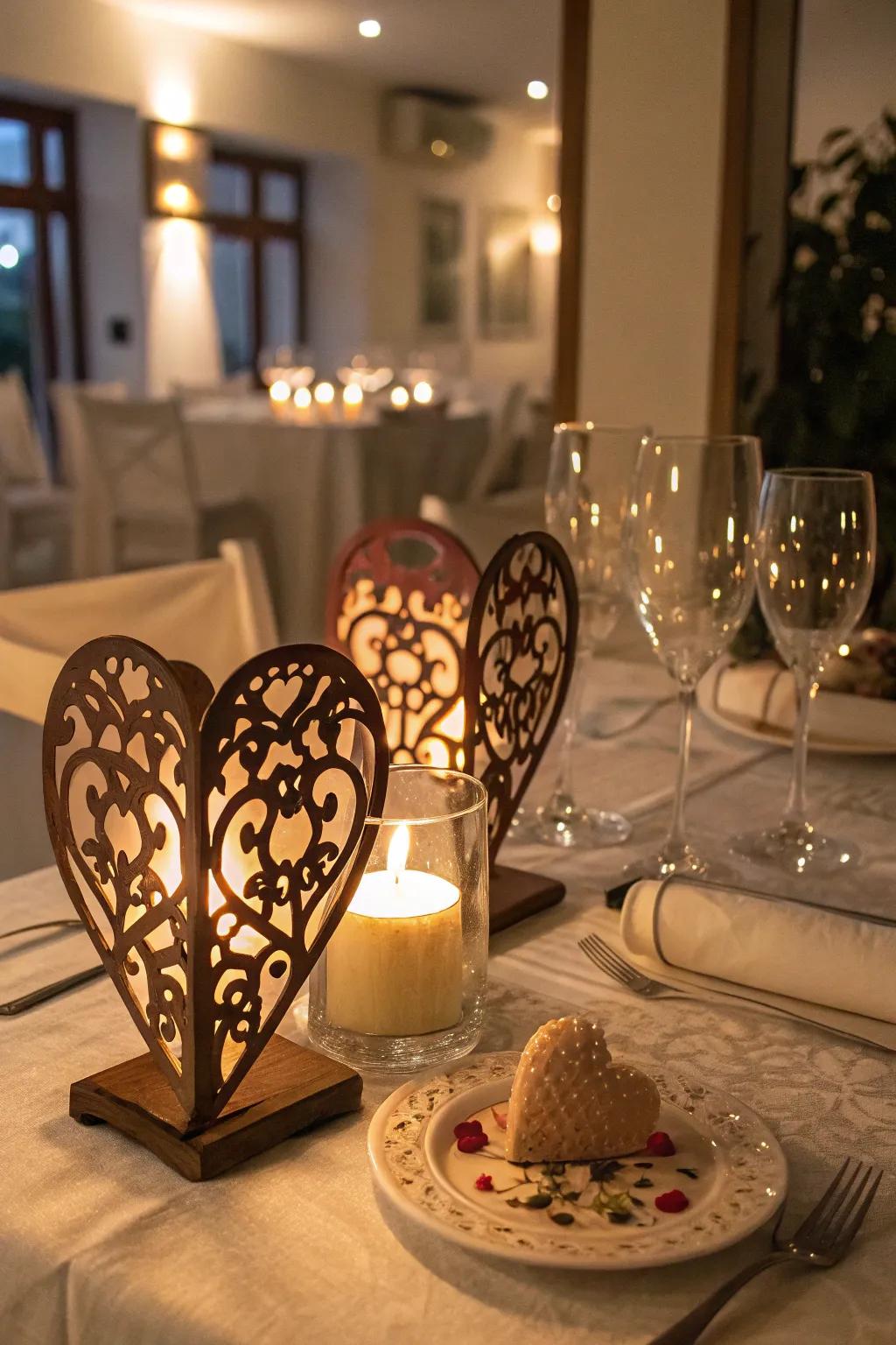 Open heart candle stands add warmth and appeal to your table.