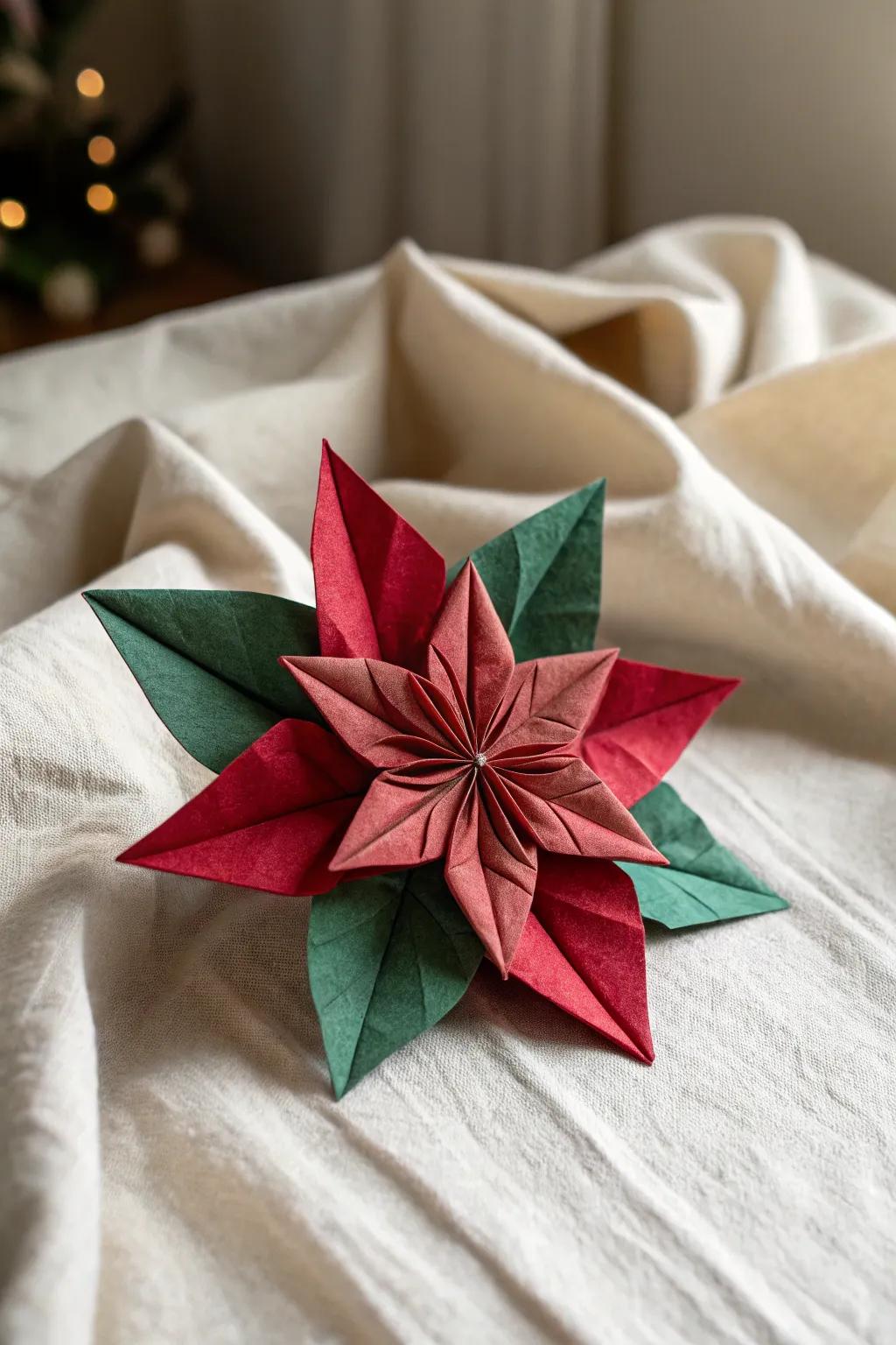 Amplify your festive embellishments with the exquisite elegance of a paper folded poinsettia.