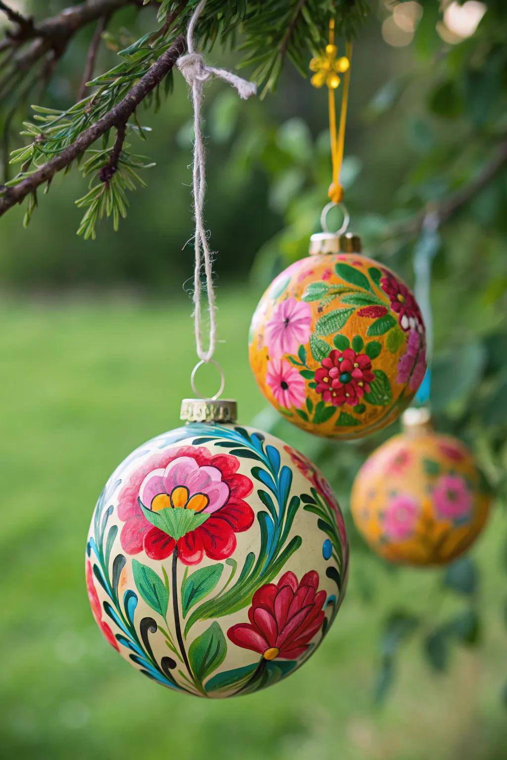 Botanical reverie ornaments inject a surge of spring into wintry decor.